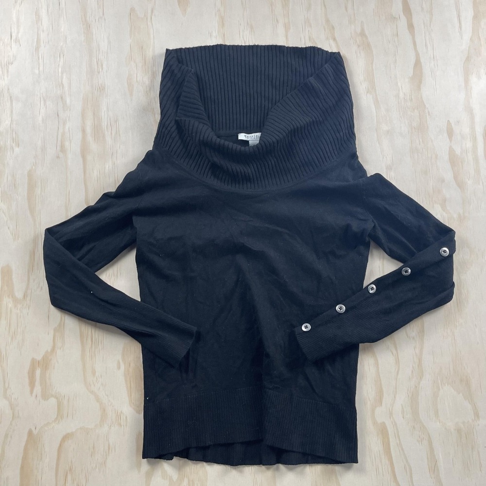 White House Black Market Sweater Womens Medium Black Cowl Neck Button Knit